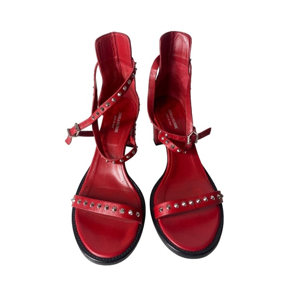 ZADIG & VOLTAIRE May Spikes Red Leather Heel Sandals - Picture 2 of 16